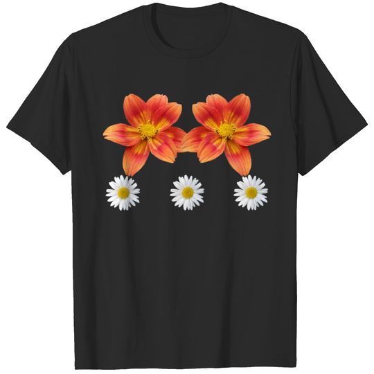 orange blossom with daisy flower floral pattern T-shirt