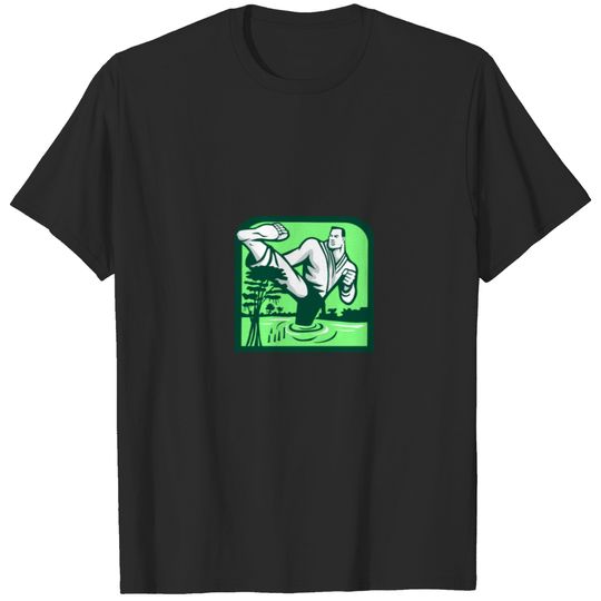 Martial Arts Fighter Kicking Cypress Tree Retro T-shirt