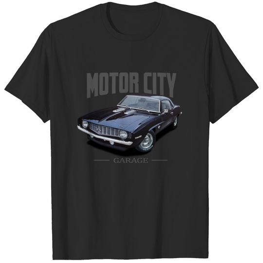 (motor_city_garage_black_camaro) T-shirt
