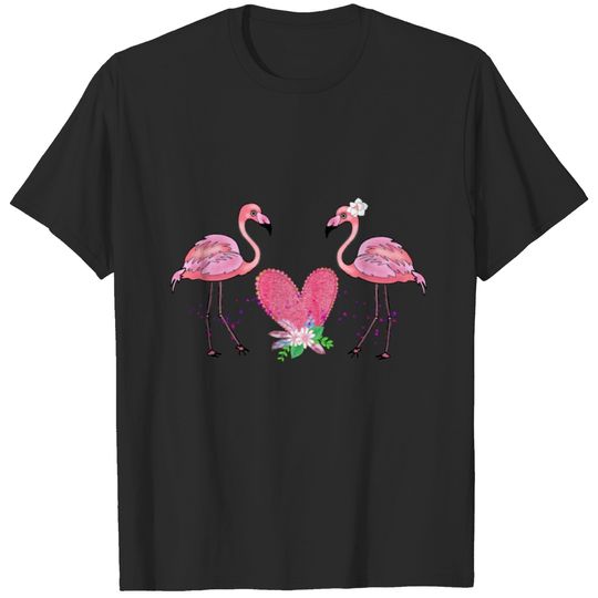 Flamingo bird lover pink heart bords lover T-shirt