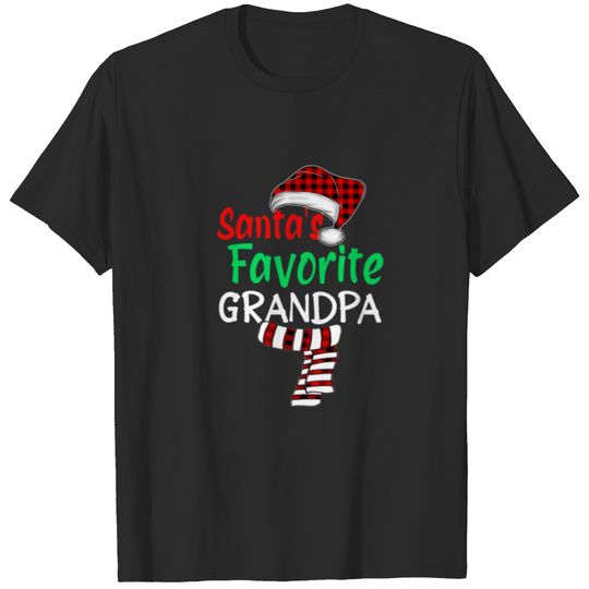 Santa's Favorite Grandpa Christmas Santa Red Plaid T-shirt