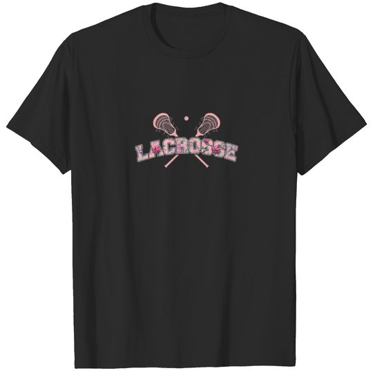 Floral Lacrosse Crossed Sticks LAX Girly Girl Woma T-shirt