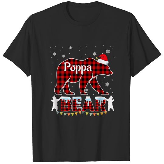 Red Plaid Poppa Bear Christmas Pajama Matching Fam T-shirt