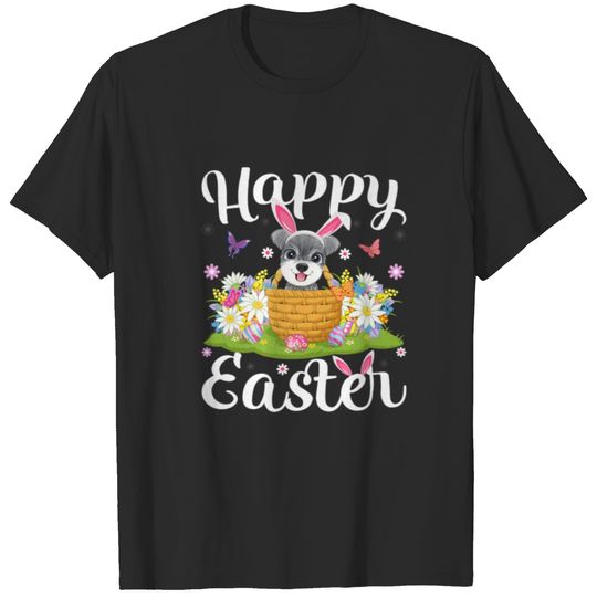 Schnauzer Dog Easter Egg Hunt Floral Schnauzer Eas T-shirt