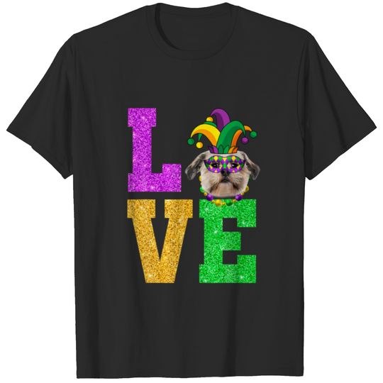 Cute I Love Mardi Gras Shih Tzu Dog Puppy Lover T-shirt