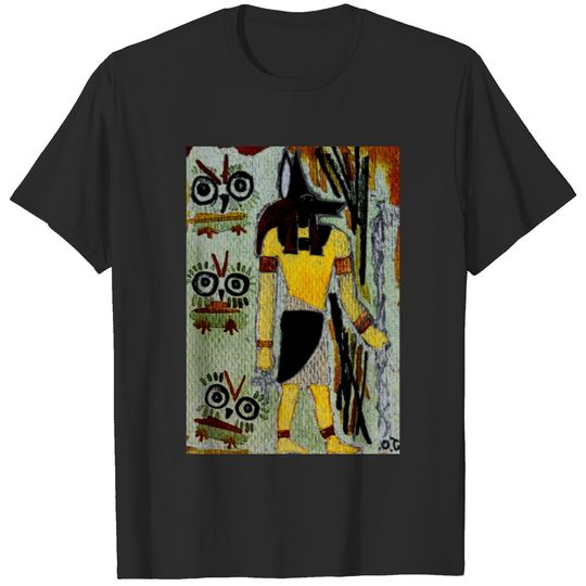 Anubis god of Egypt watercolor owl painting T-shirt