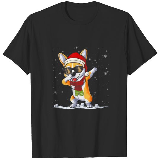 Christmas Dabbing Corgi Santa Hat For Dog Lover T-shirt