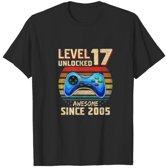 Level 17 Unlocked Awesome 2005 Video Gamer 17Th Bi T-shirt