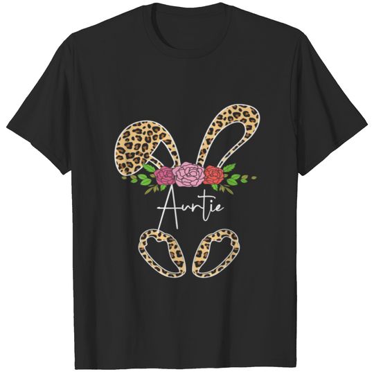 Floral Leopard Auntie Bunny Gift Funny Easter Moth T-shirt
