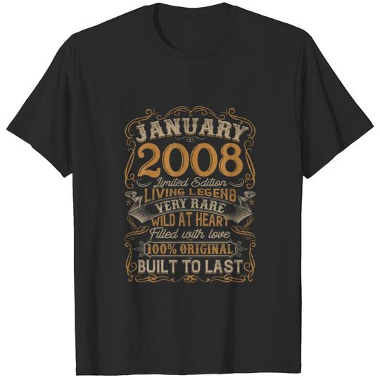 Vintage January 2008 14 Years Born In 2008 14Th Bd T-shirt