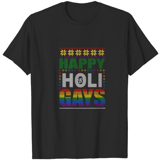 Gay Christmas Funny LGBT Happy Holigays Rainbow Ug T-shirt