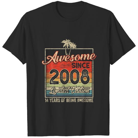 Awesome Since 2008 14 Birthday Gifts 14 Year Old V T-shirt
