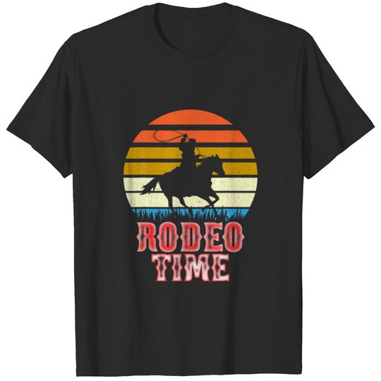 Rodeo Cowboy And Wranglers Horse Retro Sunset Rode T-shirt