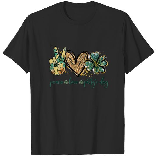 Women Peace Love Shamrock Four Leaf Clover St Patr T-shirt
