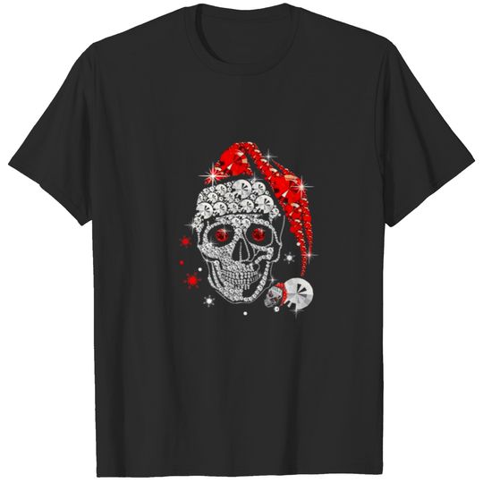 Skull Diamond Wearing Santa Claus Hat Merry Christ T-shirt