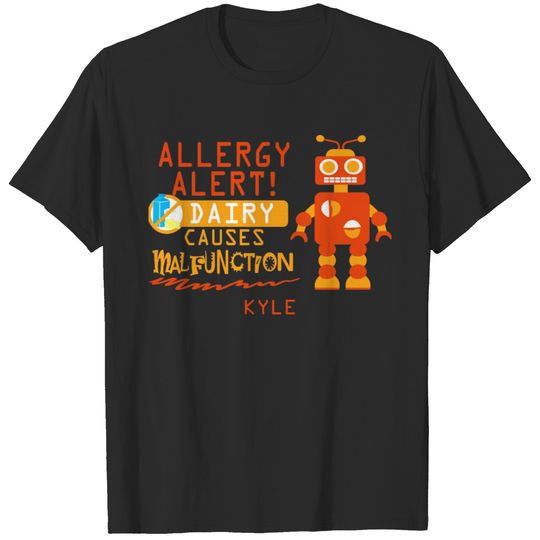 Personalized Boys Orange Robot Dairy Allergy Alert T-shirt