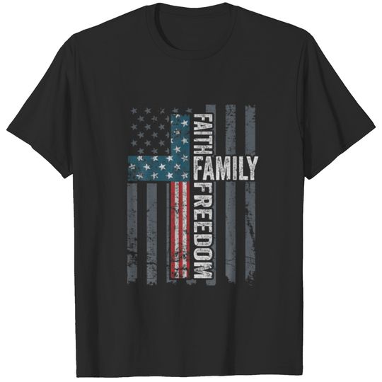 Faith Family Freedom - Patriotic Christian Cross U T-shirt