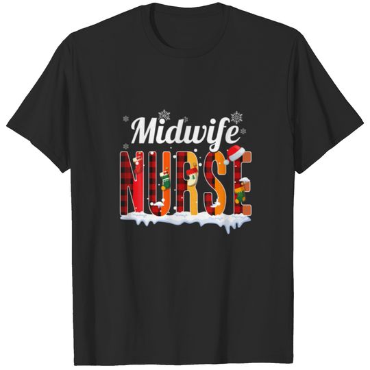 Midwife Nurse Christmas Red Plaid Print RN Nurse X T-shirt