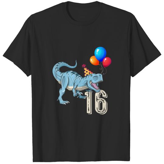 Dinosaur Balloon T Rex 16Th Birthday Kid Boy T-shirt