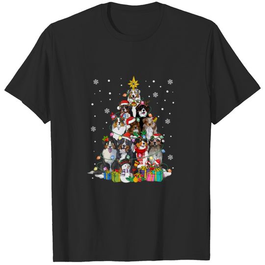 Australian Shepherd Christmas Tree Santa Hat Dog L T-shirt