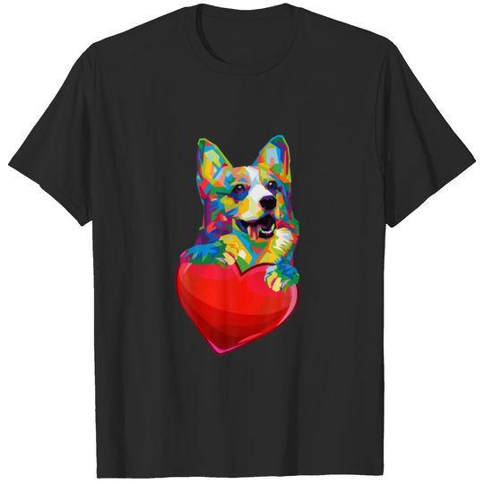 Cute Corgi With Heart Dog Lovers Colorful Valentin T-shirt