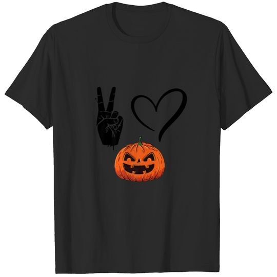 Skeleton Peace Love Pumpkin Funny Halloween Men Wo T-shirt
