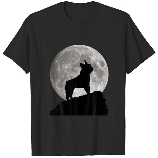 French Bulldog Silhouette Howling In Front Of Moon T-shirt