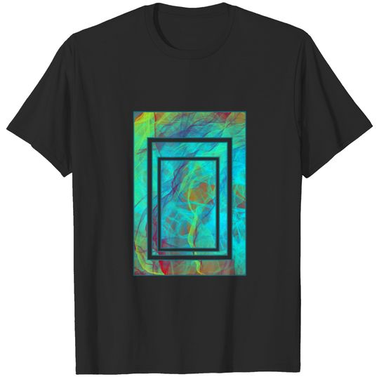 Cyan Indigo Green Smoke Rectangle Modern Geometry T-shirt