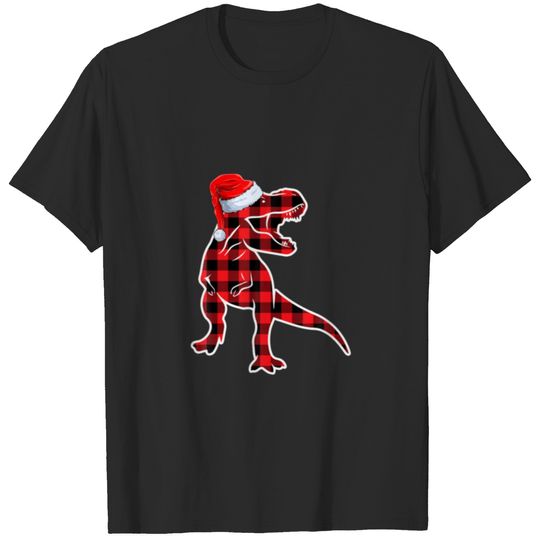 Red Plaid T Rex Christmas Dinosaur Pajamas Men T-shirt