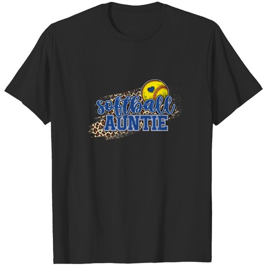 Softball Auntie Blue Leopard Bleached Sports Mothe T-shirt