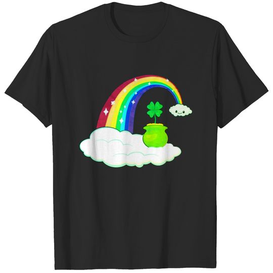 Four leaf clover, rainbow, kawaii cloud T-shirt