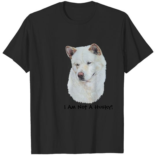 white akita brown ears light hearted husky slogan T-shirt