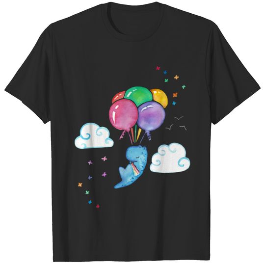 Watercolor Cartoon Graphic Dinosaur and Balloons Sweat T-shirt
