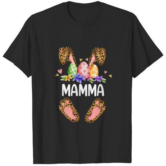 Floral Leopard Mamma Bunny Easter Happy Easter Day T-shirt