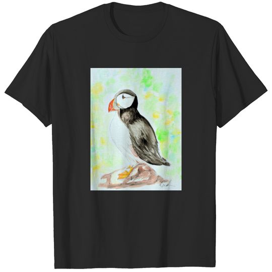 Puffin Ink and Watercolour Painting T-shirt