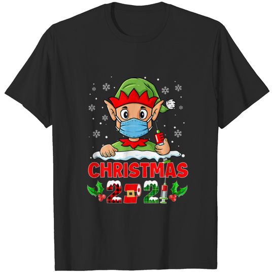 Christmas 2021 Elf Face Mask Xmas Snowflake Vaccin T-shirt