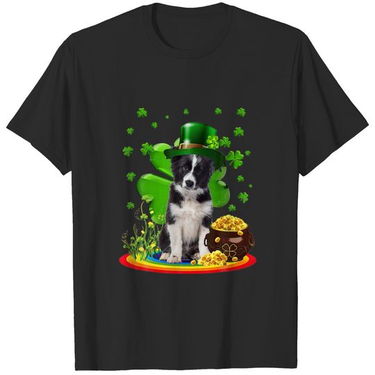 Border Collie Dog Shamrock St Patricks Day Dog Iri T-shirt