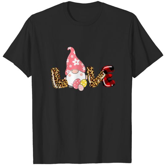 Love Easter Gnome Egg Hunting Basket Women Leopard T-shirt