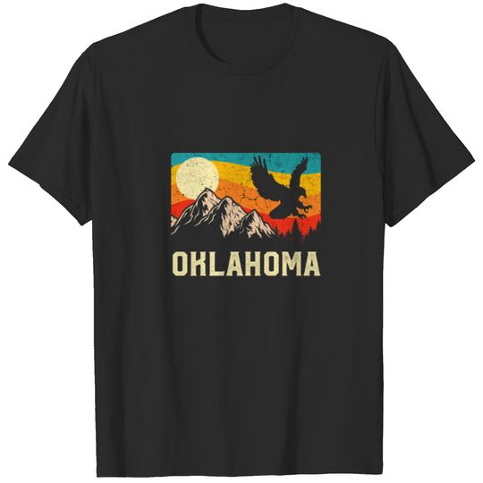 Oklahoma Nature Wild Eagle Retro Sunset Hiking T-shirt