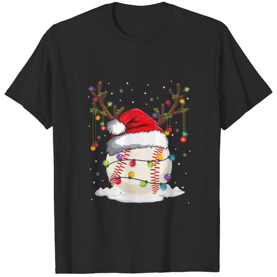 Christmas Baseball Reindeer Funny Santa Hat Xmas K T-shirt
