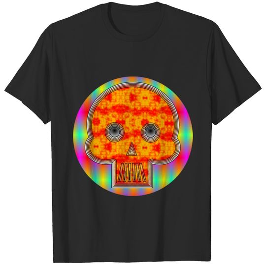 Colorful Robot Skull On Rainbow Background T-shirt