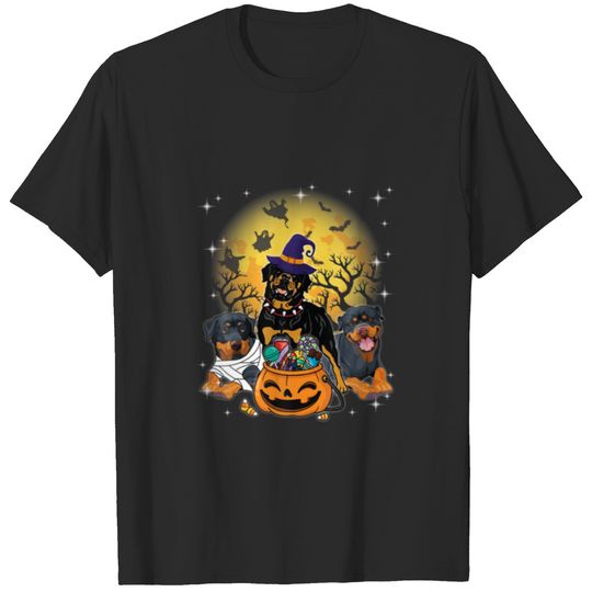 Funny Halloween Rottweiler Witch Pumpkin Mummy Dog T-shirt