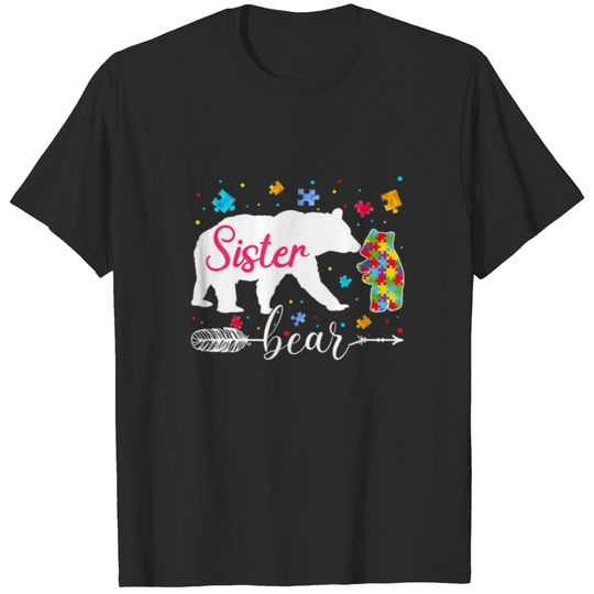 Proud Autism Sister Bear Puzzle Autism Sister Awar T-shirt