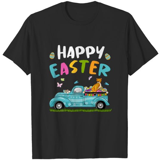 Cute Leopard With Bunny Ears Egg Hunting Truck Eas T-shirt