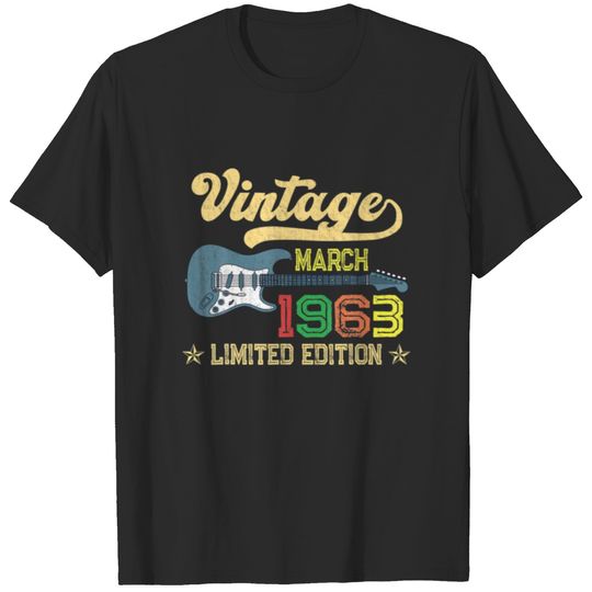 Vintage March 1963 Bday Gifts, Guitar Lovers 59Th T-shirt