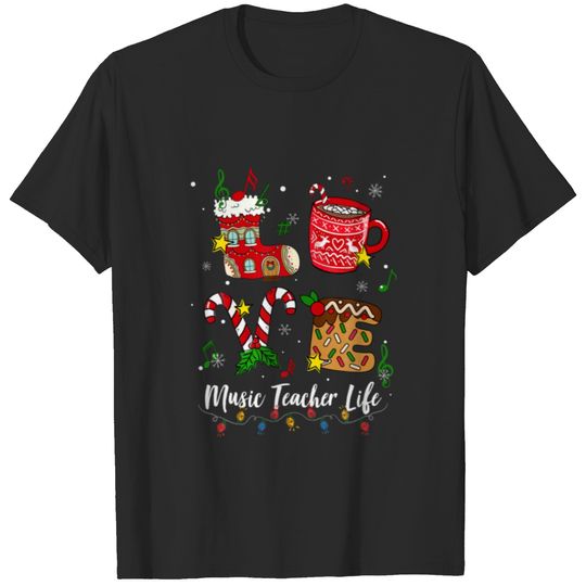 Love Music Teacher Life Candy Cane Lover Christmas T-shirt