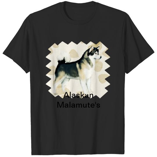 Alaskan Malamute ~ Tan Leaves Motiff T-shirt
