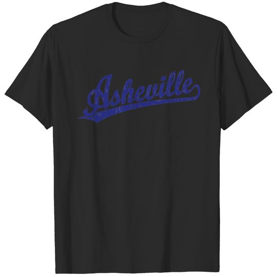 Asheville script logo in blue T-shirt