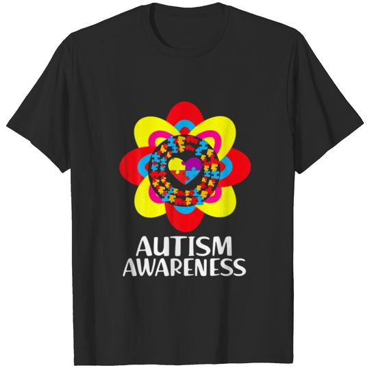 Autism Awareness Gifts Flower Heart Puzzle Piece M T-shirt