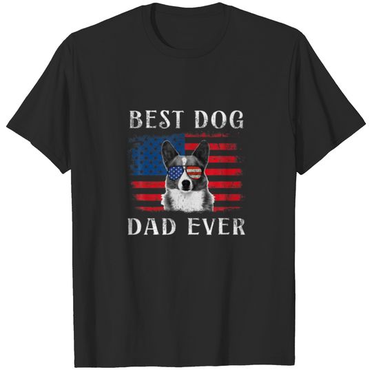 Mens Best Dog Dad Ever Corgi American Flag 4th Of T-shirt